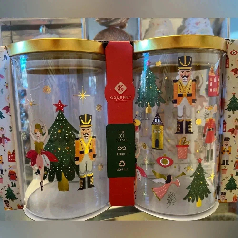 Gourmet Kitchen Nutcracker-Themed Holiday Storage Jars (Set of 2) 6 1/2 Tall
